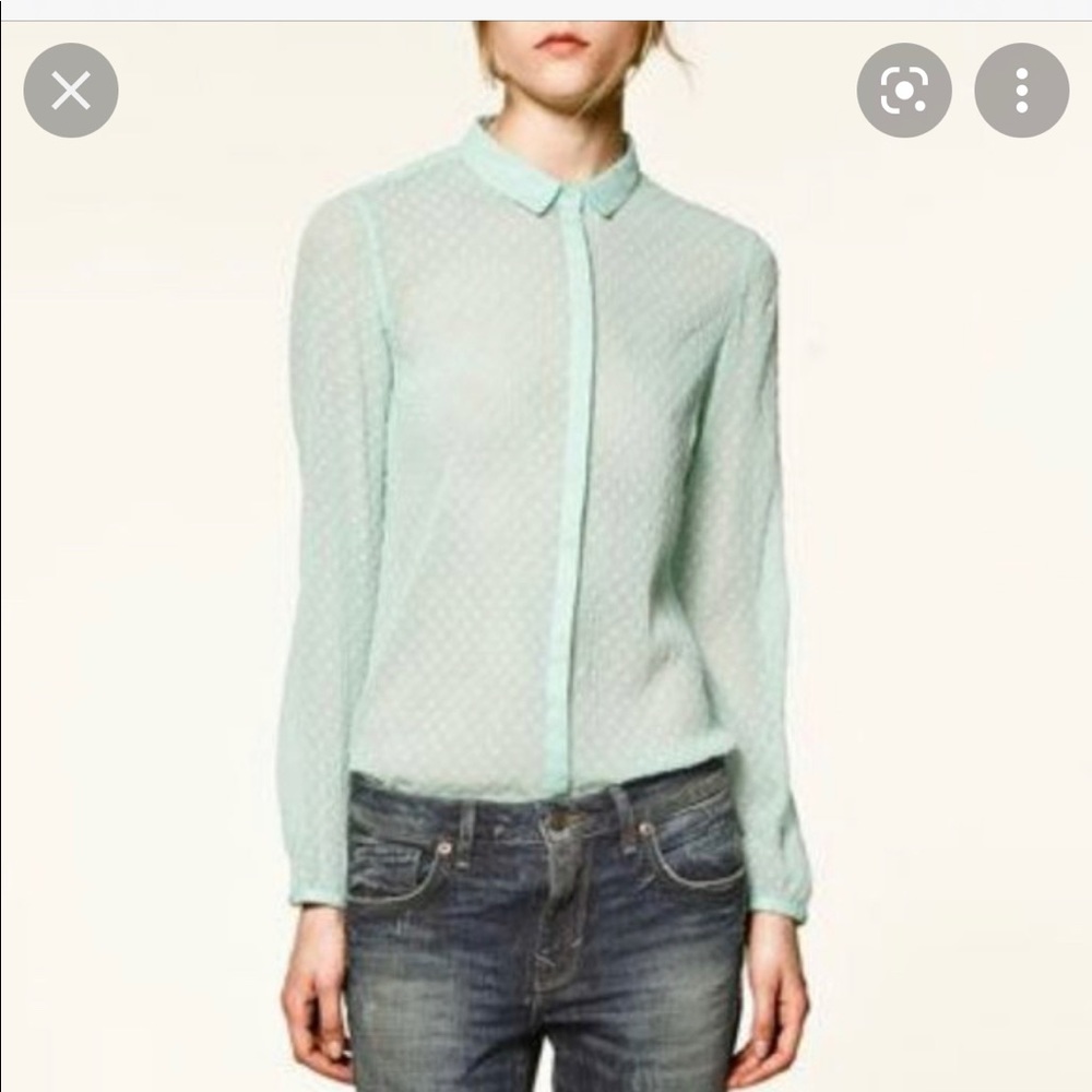 Zara trafaluc sheer Swiss dot mint dress size small s